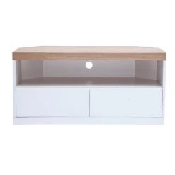 MILIBOO Meuble TV D'angle Blanc Et Placage Chêne L100 MAX - Bois Clair / Blanc