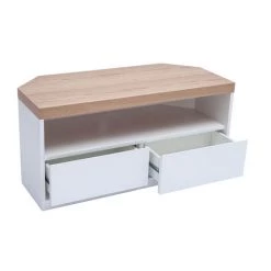 MILIBOO Meuble TV D'angle Blanc Et Placage Chêne L100 MAX - Bois Clair / Blanc -France MILIBOO Soldes 2022 56263124 3
