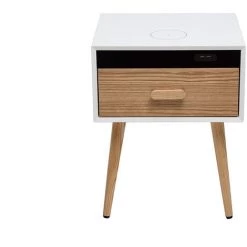 MILIBOO Table De Chevet Connectée Multimédia Blanc Mat Et Frêne PAVAN - Frêne Mat