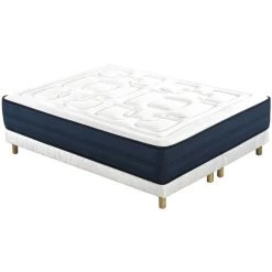 MILIBOO Lit 160 X 200 Cm Avec Sommiers Tapissiers Et Matelas Mémoire De Forme BENJI - Blanc Mat