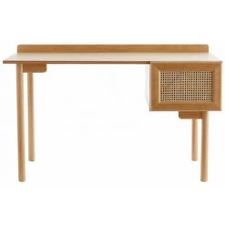 MILIBOO Bureau Vintage En Bois Finition Chêne Avec Caisson En Cannage Naturel L130 Cm ANTIK - Chêne Clair