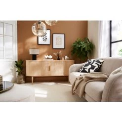 MILIBOO Buffet Avec Portes Coulissantes Placage Chêne Et Chêne Massif L160 Cm EPIC - Chêne Clair -France MILIBOO Soldes 2022 57125043 5