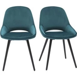 MILIBOO Chaises Design Velours Bleu Pétrole Et Métal Noir (lot De 2) BODEGA - Bleu Pétrole Velours