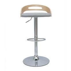 MILIBOO Tabouret De Bar Réglable Design Bois Clair Et Tissu Gris Clair MANO - Gris Clair