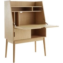 MILIBOO Bureau Secrétaire Avec Plateau Rabattable Finition Chêne GABIN - Chêne Clair -France MILIBOO Soldes 2022 58192154 3