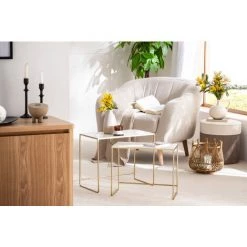MILIBOO Fauteuil Scandinave En Tissu Beige Et Bois ISIS - Beige Naturel -France MILIBOO Soldes 2022 58490541 5