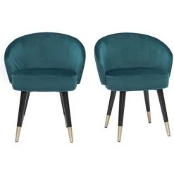 MILIBOO Chaises Design Velours Bleu Pétrole Pieds Métal Noir Doré (lot De 2) BRIZO - Bleu Pétrole Velours