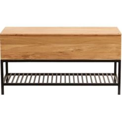 MILIBOO Banc D'entrée Industriel Avec Coffre De Rangement Acacia Massif Métal Noir SORG - Naturel