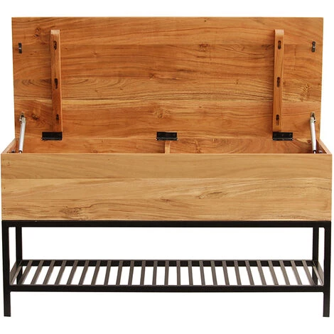 MILIBOO Banc D'entrée Industriel Avec Coffre De Rangement Acacia Massif Métal Noir SORG - Naturel 4 MILIBOO Banc D'entrée Industriel Avec Coffre De Rangement Acacia Massif Métal Noir SORG - Naturel – Image 2