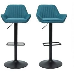 MILIBOO Tabourets De Bar Réglables Design En Tissu Bleu Canard (lot De 2) RONNIE - Bleu Canard