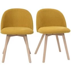 MILIBOO Chaises Scandinaves En Tissu Effet Velours Jaune Moutarde Et Hêtre Massif (lot De 2) CELESTE - Jaune Velours