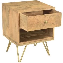 MILIBOO Table De Chevet Gravée En Manguier Massif Et Métal Doré LINUM - Naturel -France MILIBOO Soldes 2022 60502677 3