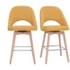 MILIBOO Tabourets De Bar Scandinaves Tissu Effet Velours Texturé Jaune Et Hévéa Massif 65 Cm (lot De 2) COSETTE - Jaune Velours -France MILIBOO Soldes 2022 60626070 1