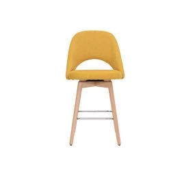 MILIBOO Tabourets De Bar Scandinaves Tissu Effet Velours Texturé Jaune Et Hévéa Massif 65 Cm (lot De 2) COSETTE - Jaune Velours -France MILIBOO Soldes 2022 60626070 2