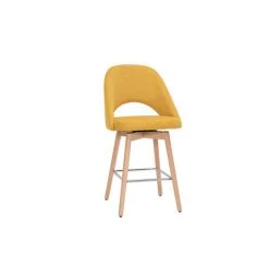 MILIBOO Tabourets De Bar Scandinaves Tissu Effet Velours Texturé Jaune Et Hévéa Massif 65 Cm (lot De 2) COSETTE - Jaune Velours -France MILIBOO Soldes 2022 60626070 3