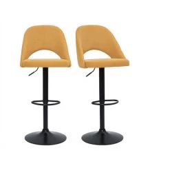 MILIBOO Tabourets De Bar Relevables Tissu Effet Velours Texturé Jaune Et Métal Noir (lot De 2) COSETTE - Jaune Velours