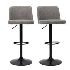 MILIBOO Tabourets De Bar Réglables En Tissu Effet Velours Texturé Gris Et Métal Noir (lot De 2) MONTI - Gris Velours
