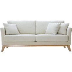 MILIBOO Canapé Scandinave 3 Places Déhoussable Blanc Effet Laine Bouclée OSLO - Blanc
