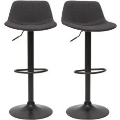 MILIBOO Tabourets De Bar Relevables Tissu Gris Anthracite Et Métal Noir (lot De 2) NONIE - Gris Anthracite