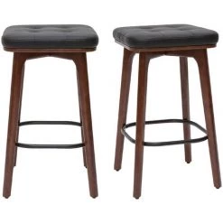MILIBOO Tabourets De Bar Vintage Noirs Et Bois Foncé 65 Cm (lot De 2) GRAMMA - Noyer / Noir