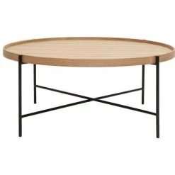 MILIBOO Table Basse Ronde En Bois Clair Et Métal Noir D90 Cm BASSY - Frêne