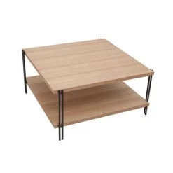 MILIBOO Table Basse Carrée Avec Double Plateau Bois Clair Et Métal Noir HARLAN - Naturel -France MILIBOO Soldes 2022 61192938 3