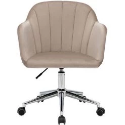 MILIBOO Chaise De Bureau Design à Roulettes Velours Taupe Et Métal Chrome MILLY - Taupe Velours