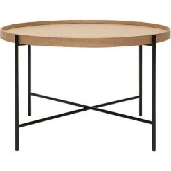 MILIBOO Table Basse Ronde En Bois Clair Et Métal Noir D75 Cm BASSY - Frêne