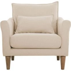 MILIBOO Fauteuil Scandinave En Tissu Beige Et Hévéa Massif KATE - Beige Naturel