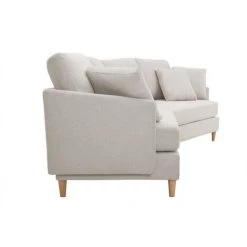 MILIBOO Canapé D'angle Scandinave 5 Places Tissu Effet Velours Texturé Beige Et Hévéa Massif GROOVE - Beige Velours -France MILIBOO Soldes 2022 63744347 3