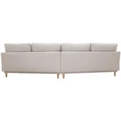 MILIBOO Canapé D'angle Scandinave 5 Places Tissu Effet Velours Texturé Beige Et Hévéa Massif GROOVE - Beige Velours -France MILIBOO Soldes 2022 63744347 4
