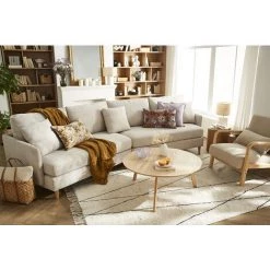 MILIBOO Canapé D'angle Scandinave 5 Places Tissu Effet Velours Texturé Beige Et Hévéa Massif GROOVE - Beige Velours -France MILIBOO Soldes 2022 63744347 5