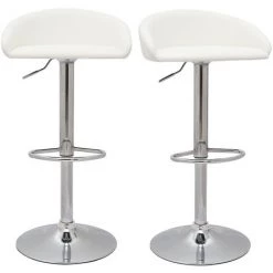 MILIBOO Tabourets De Bar Design Relevables Blanc Et Acier Chromé (lot De 2) REYNOLD - Blanc