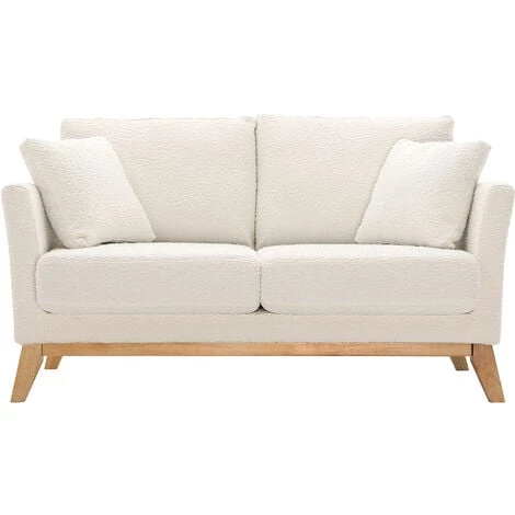 MILIBOO Canapé Scandinave 2 Places Déhoussable Blanc Effet Laine Bouclée Et Pieds Bois OSLO - Blanc 3 MILIBOO Canapé Scandinave 2 Places Déhoussable Blanc Effet Laine Bouclée Et Pieds Bois OSLO - Blanc