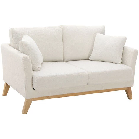 MILIBOO Canapé Scandinave 2 Places Déhoussable Blanc Effet Laine Bouclée Et Pieds Bois OSLO - Blanc 4 MILIBOO Canapé Scandinave 2 Places Déhoussable Blanc Effet Laine Bouclée Et Pieds Bois OSLO - Blanc – Image 2