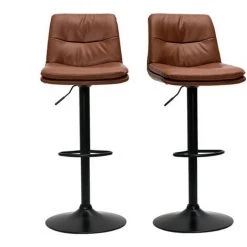 MILIBOO Tabourets De Bar Réglables En Polyuréthane Marron Et Métal Noir (lot De 2) ZUCK - Marron Clair