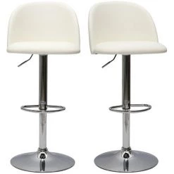 MILIBOO Tabourets De Bar Réglables Polyuréthane Blanc Et Métal Chromé (lot De 2) CELESTE - Blanc