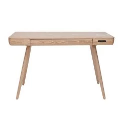 MILIBOO Bureau Connecté Multimédia En Frêne Massif CLEVER - Bois Clair / Blanc