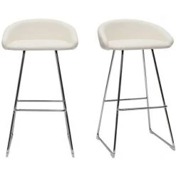 MILIBOO Tabourets De Bar Design Blancs Et Métal Chromé H75 Cm (lot De 2) REYNOLD - Blanc