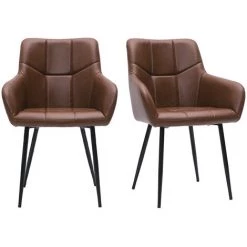 MILIBOO Chaises Design Matelassées En Polyuréthane Marron Et Métal Noir (lot De 2) MONTERO - Marron Mat