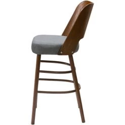 MILIBOO Tabouret De Bar Vintage Noyer Et Tissu Gris Foncé H65 Cm EDITO - Noyer -France MILIBOO Soldes 2022 64499129 3