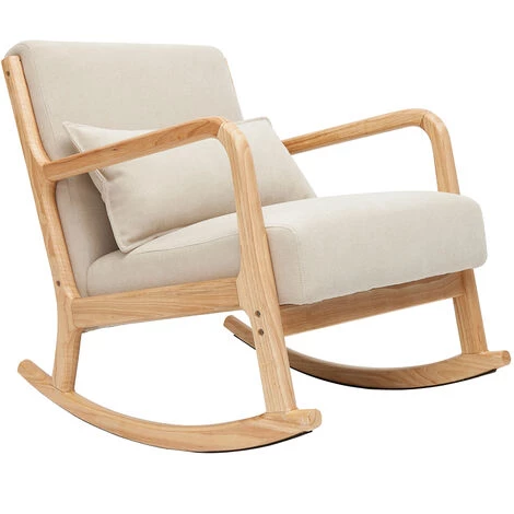 MILIBOO Rocking Chair Scandinave Bois Clair Et Tissu Effet Velours Beige DERRY - Beige Naturel Velours 4 MILIBOO Rocking Chair Scandinave Bois Clair Et Tissu Effet Velours Beige DERRY - Beige Naturel Velours – Image 2