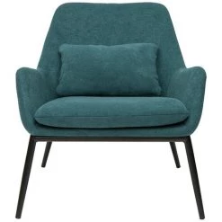 MILIBOO Fauteuil Design Tissu Effet Velours Bleu Canard Et Métal Noir MAXINE - Bleu Canard Velours