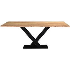 MILIBOO Table à Manger Industrielle Rectangulaire En Acacia Massif Et Métal Noir L200 VALLEY - Naturel