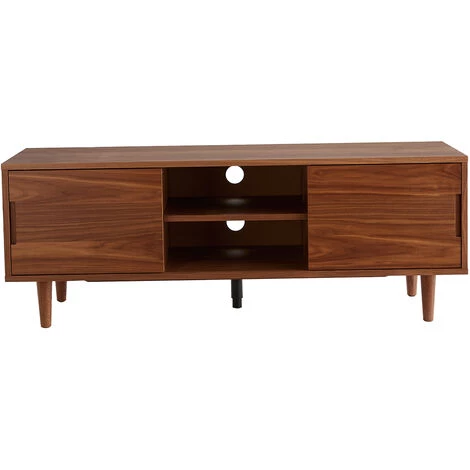 MILIBOO Meuble TV Noyer Avec Portes Coulissantes L140 Cm RYDD - Noyer 3 MILIBOO Meuble TV Noyer Avec Portes Coulissantes L140 Cm RYDD - Noyer