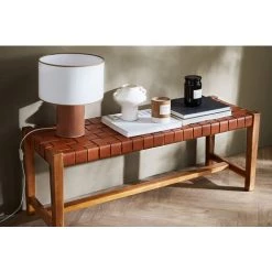 MILIBOO Lampe à Poser Avec Abat-jour En Coton Couleur Sable Et Socle En Feuille D'acajou H36 Cm SOLAR - Acajou -France MILIBOO Soldes 2022 65601368 3