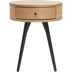 MILIBOO Table De Chevet Vintage Ronde En Bois Clair Et Métal Noir KORAL - Frêne