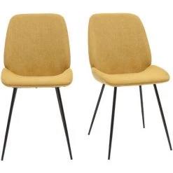 MILIBOO Chaises En Tissu Effet Velours Jaune Moutarde Et Pieds Métal Noir (lot De 2) KAOLY - Jaune Velours