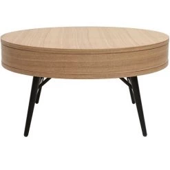 MILIBOO Table Basse Ronde En Bois Clair Et Métal Noir Avec Tiroir D82 Cm KORAL - Naturel -France MILIBOO Soldes 2022 65793571 4