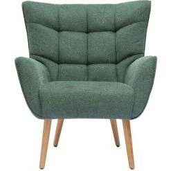 MILIBOO Fauteuil Scandinave Tissu Effet Velours Texturé Vert Foncé Et Hévéa Massif AVERY - Vert Velours